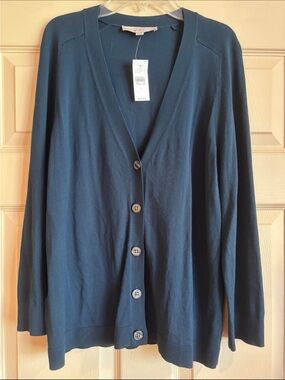LOFT Women's Dark Navy Button-Front V-Neck Cardigan